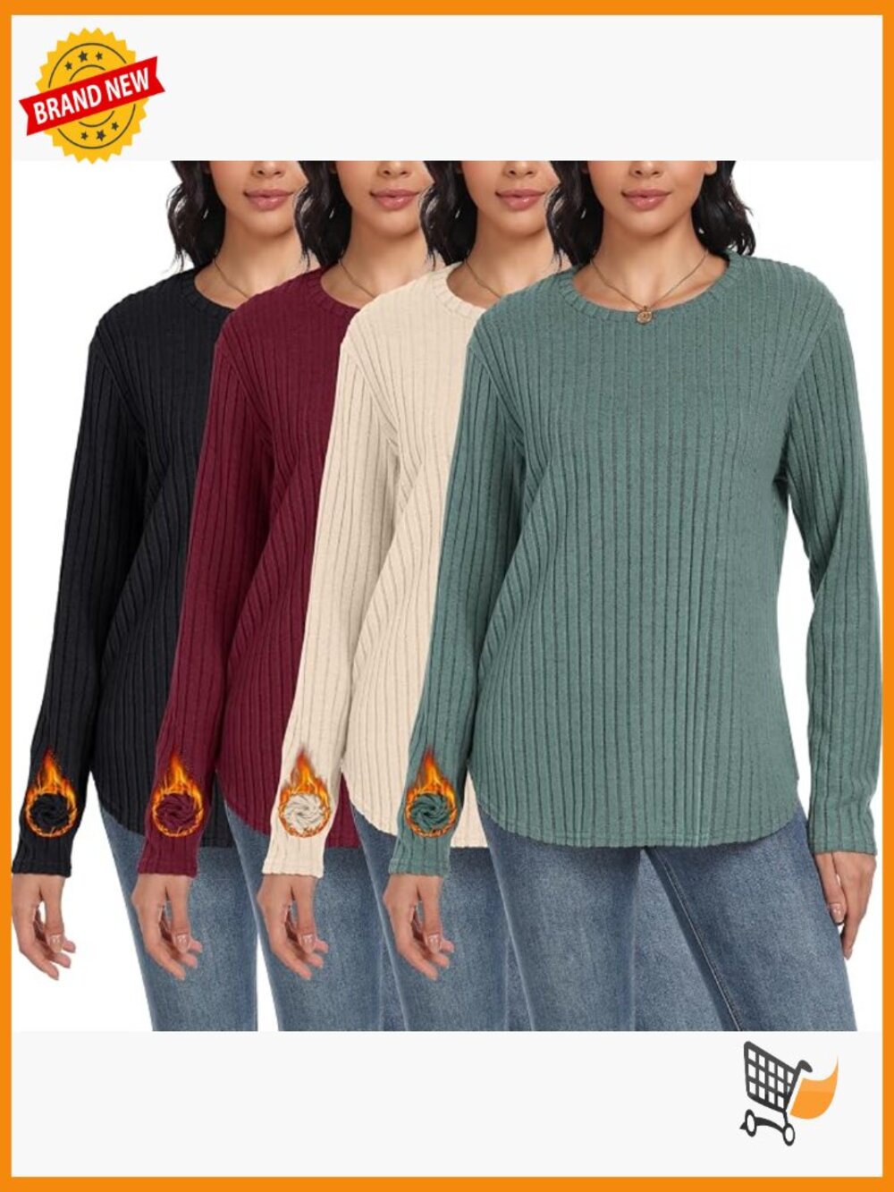 Thermal Long Sleeve Tunic Tops Loose Fit Pullover Sweaters Curved Hem 4 Pack